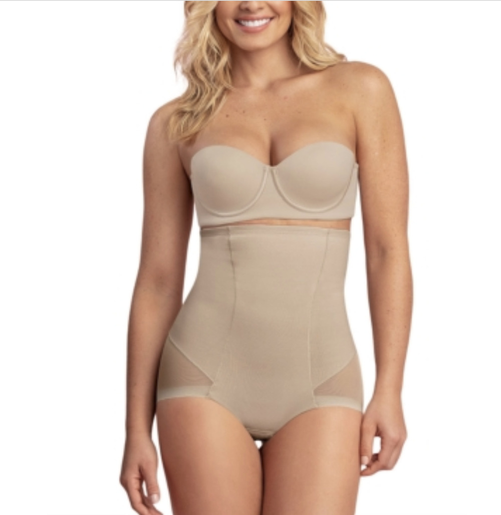 Leonisa Women Extra High Waisted Sheer Bottom Shaper Panty Light Beige Size L
